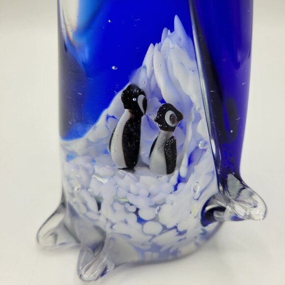 Vintage Art Glass Paperweight Penguin Figurine With Penguins Inside 8" Tall - Picture 9 of 13